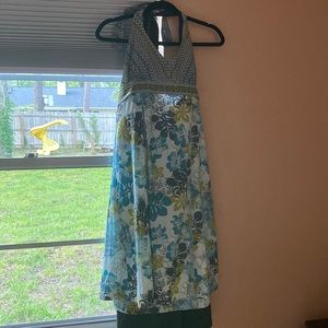Bundle of 2 Athleta halter dresses. Black, blue green floral.